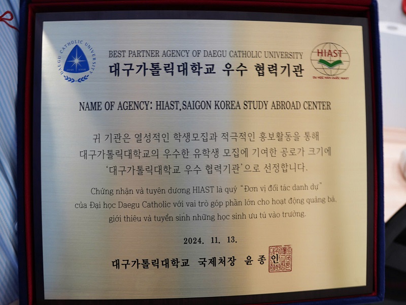 Du học Hàn Quốc Hiast là Best Partner Agency Of Daegu Catholic University