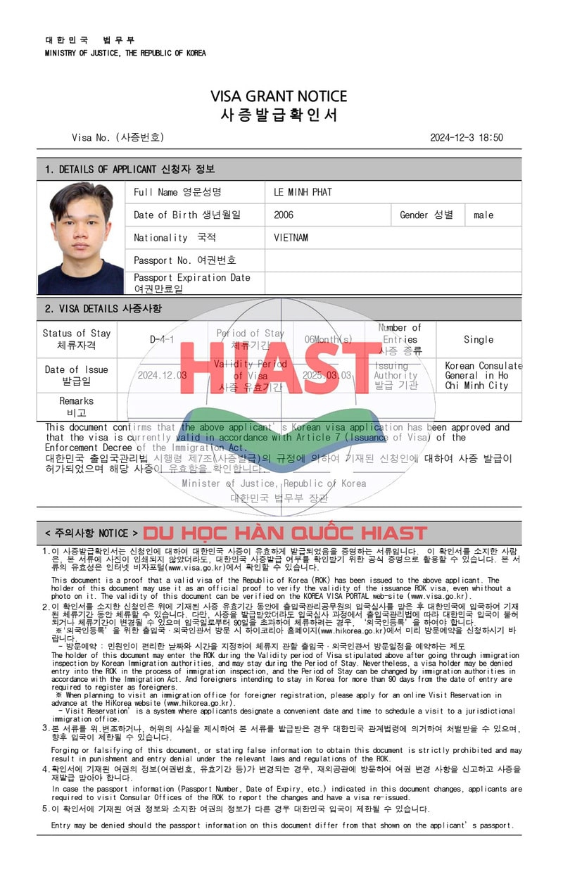 Gần 30 Học Viên Du Học Hiast Đậu Visa Du Học Hàn Quốc Ngày 03.12.2024